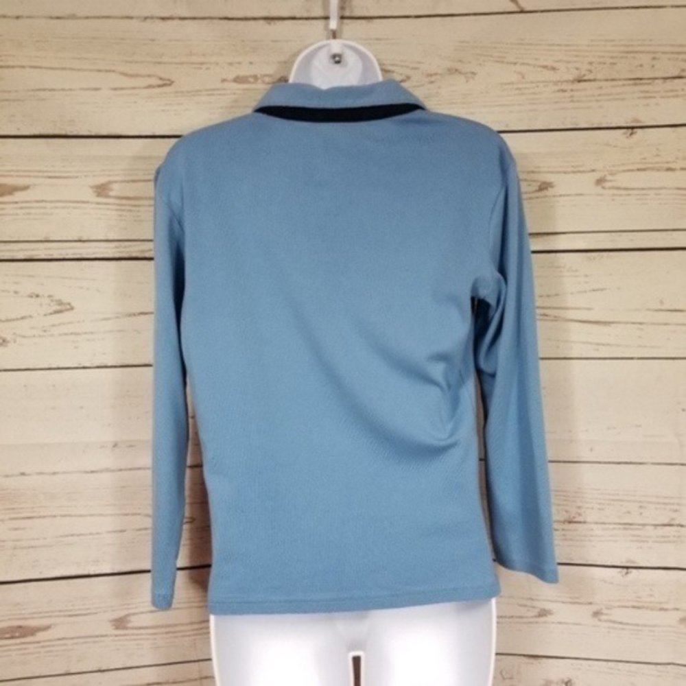Nautica Jeans Womens Blue V-neck Collared Polo Shirt Long Sleeve Size M - Picture 4 of 5